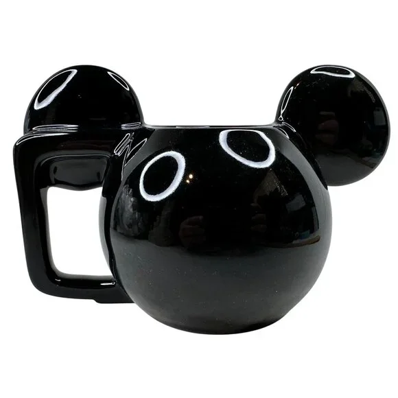 Vintage Disney Mickey Mouse Ceramic Mug W/ Spoon‎ Black & White 3D Ears D Handle - Picture 10 of 16